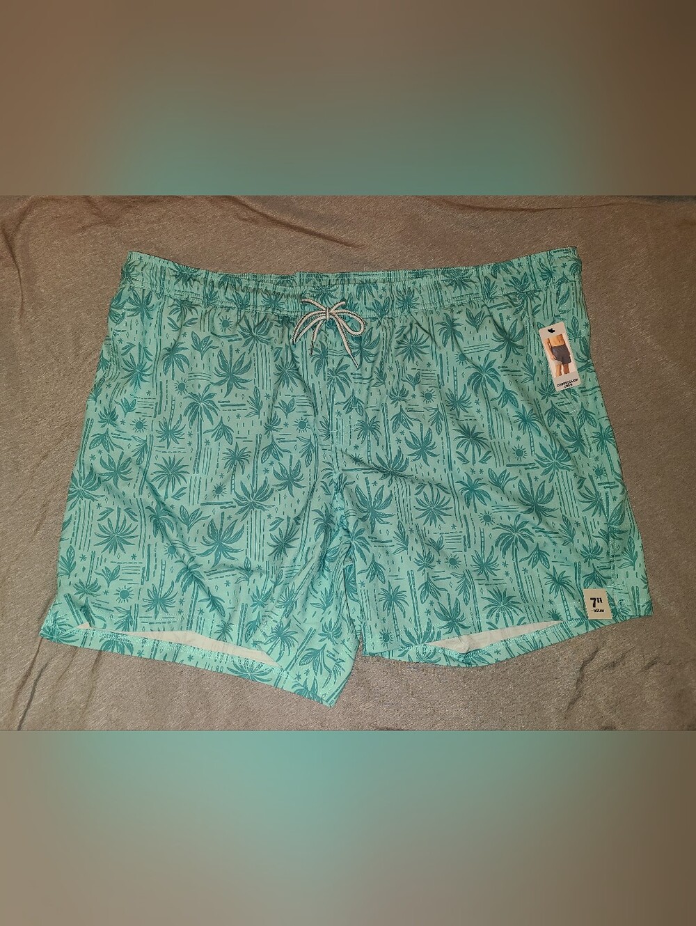 George Teal Shorts Tropical Palm-Print Swim Trunks Mens 3X 48-50 With 7" Inseam